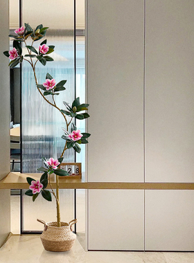 仿真植物粉玉兰落地盆栽室内大型仿生绿植摆件客厅轻奢装饰花假树