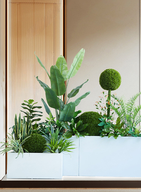 仿真绿植造景户外阳台室内景观高级仿生植物隔断围栏铁艺花箱组合