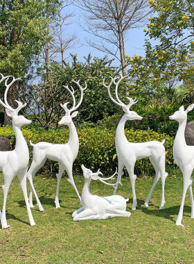 玻璃钢仿铜鹿花园林草坪雕塑摆件