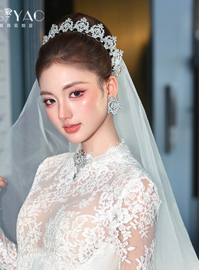 新娘头饰重工满钻气质大皇冠水晶项链耳环三件套婚纱配饰新娘发饰