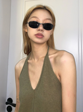 404的店椭圆偏光复古黑框黑片墨镜ins风金属太T眼镜开车夏季防晒