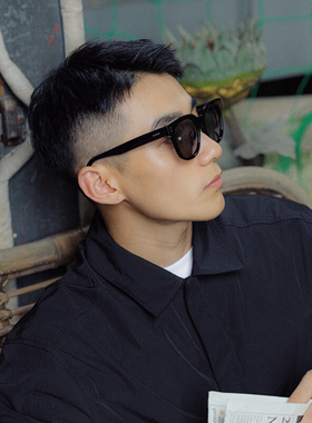复古板m材大方黑框潮男女 个性半透明偏光浅红色墨镜