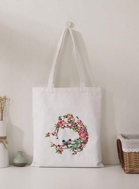 Hand embroidered white canvas bag白色帆布袋手工刺绣diy材料包