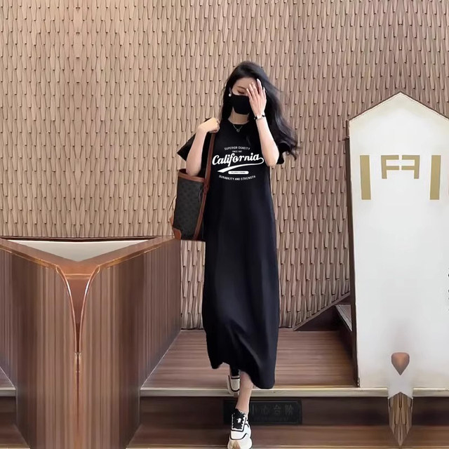 Pure cotton short-sleeved T-shirt skirt 2023 new loose style