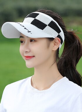 新款格子空顶帽女士夏季遮阳防晒帽子针织旅游太阳帽户外运动帽潮
