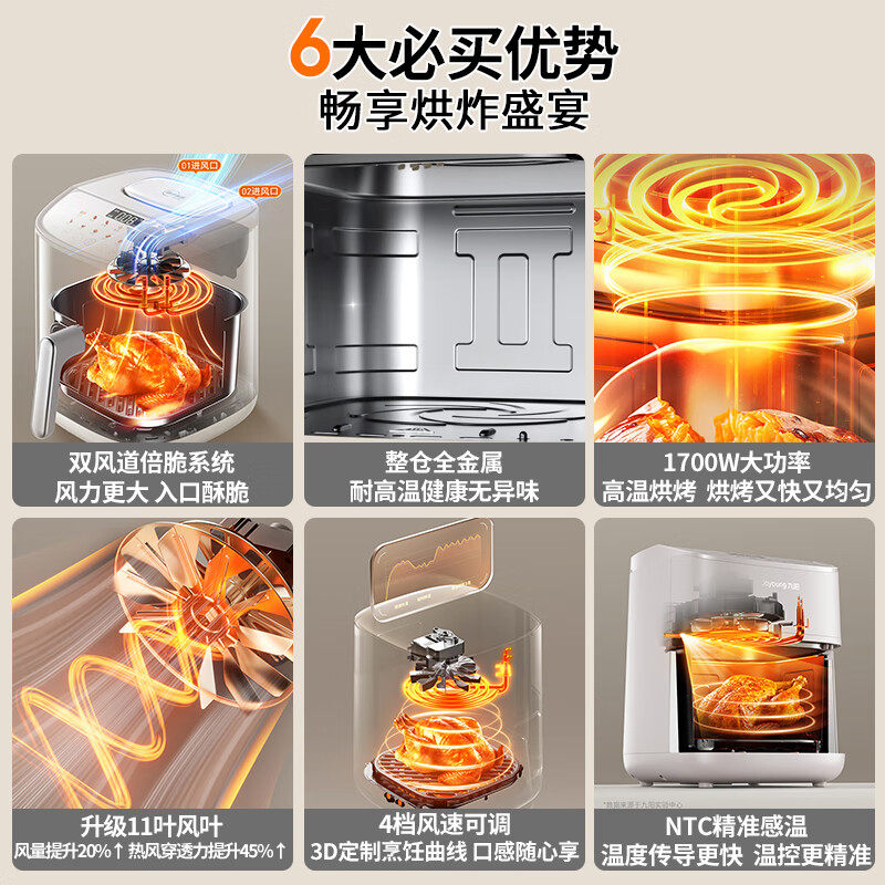 九阳空气炸锅家用新款可视免翻面空气电炸锅大容量官方烤箱烹饪机,淘宝优惠券,粉丝福利购,淘宝优惠卷