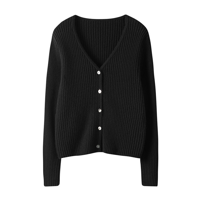 腔调范儿骨感十足！纯羊绒开衫女V领坑条修身短款羊绒毛衣女外套,淘宝优惠券,粉丝福利购,淘宝优惠卷