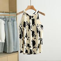 Almond Printed Harnesses Women 2023 Summer New Thin-style Fashion Commute to Lean Casual Blouse Tide