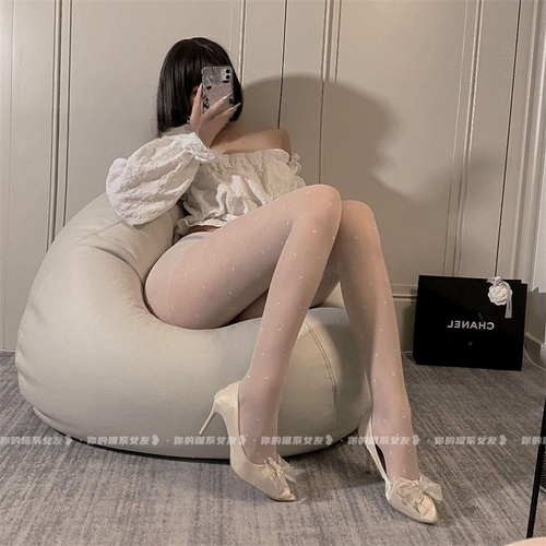 喵：黑色波点丝袜透肉高透超薄性感夏季jk爱心黑丝袜纯欲连裤袜女 - 图0