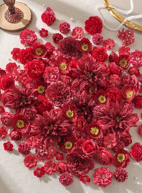 红色仿真花假花婚庆簪花装饰绢花