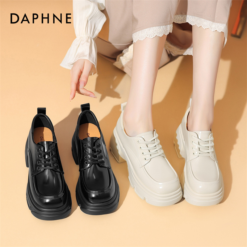 Daphne/达芙妮24款厚底新款系带乐福鞋圆头百搭粗跟春季女鞋单鞋 - 图2