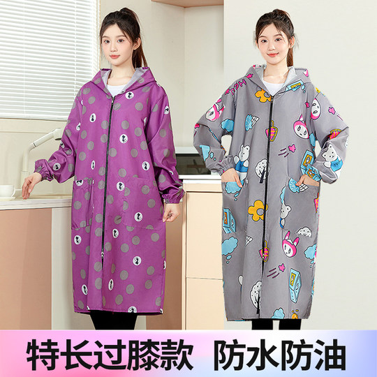 Manteau Extra long de dessin animé, smock imperméable et résistant à l'huile, manteau fin quatre saisons pour femmes, tablier de cuisine, vêtements de travail, nouvelle collection 2025