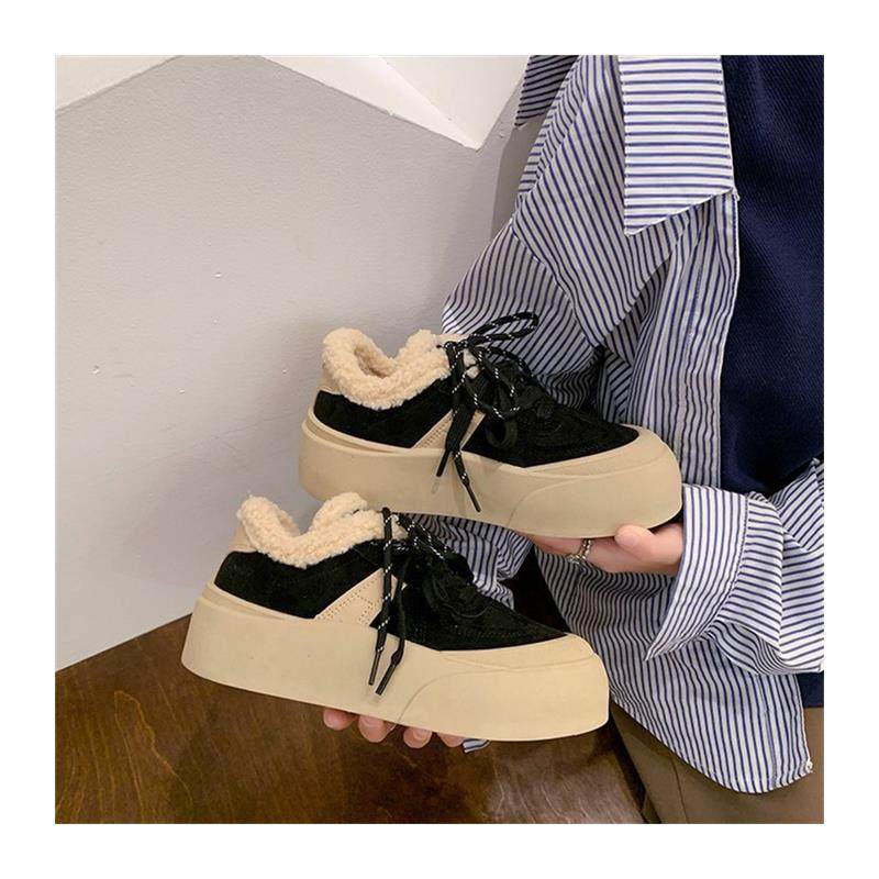 2024冬季新款加绒系带厚底休闲鞋女平底舒适保暖学生板鞋运动鞋女,淘宝优惠券,粉丝福利购,淘宝优惠卷