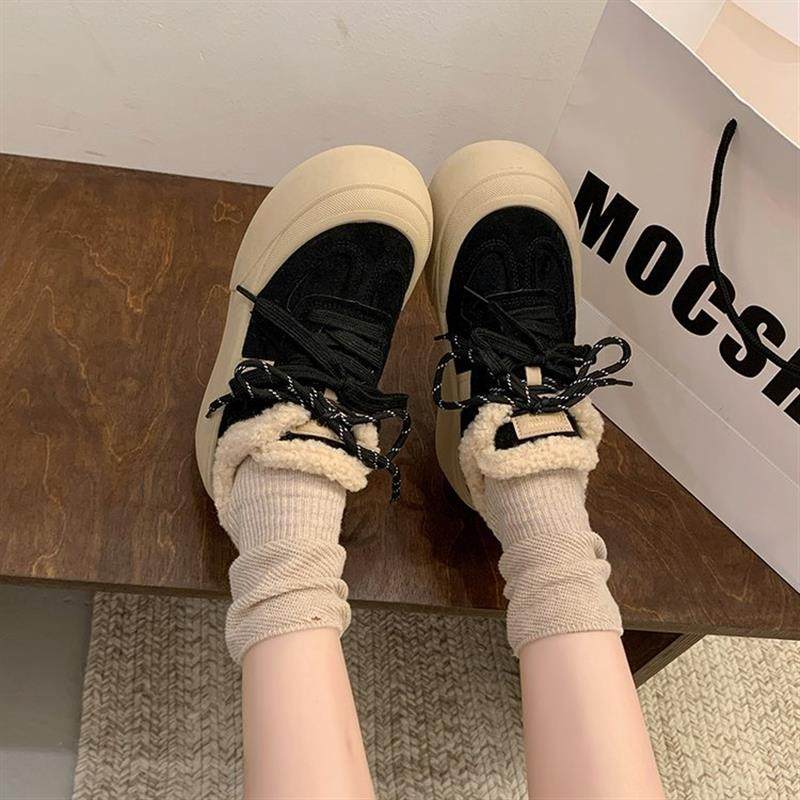 2024冬季新款加绒系带厚底休闲鞋女平底舒适保暖学生板鞋运动鞋女,淘宝优惠券,粉丝福利购,淘宝优惠卷