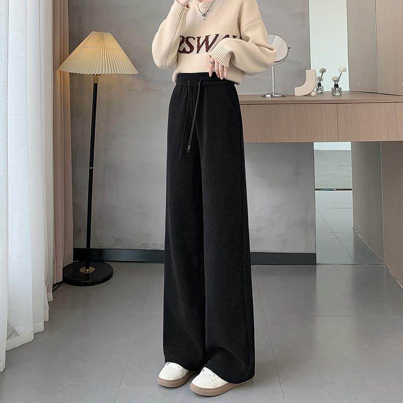 加绒雪尼尔阔腿裤女2024秋冬季加厚羊羔绒保暖显瘦直筒休闲运动裤,淘宝优惠券,粉丝福利购,淘宝优惠卷