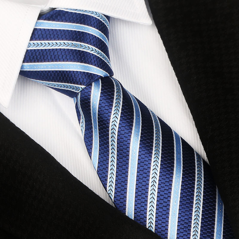懒人拉链式领带男 8m商务正装工作上班职业应聘蓝色条纹西装领带 - 图2