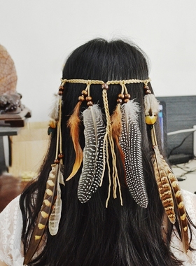 波西米亚发带羽毛头饰发