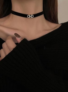 黑色皮绳颈链朋克高级轻奢