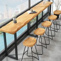 Solid wood bar table and chairs leaning against wall strip table Home High foot table Commercial leaning window Bar table milk tea shop table and chairs combination