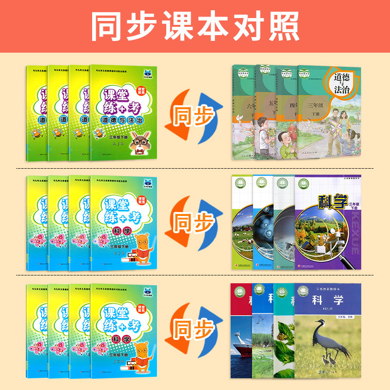 课堂聚焦练+考三四五六年级下册科学苏教教科版道德与法治人教版教材同步期中期末测试卷练习册专项训练名校作业本