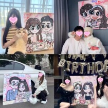 Star Butterfly Public Main Wind Hand-painted Gift Decoration Painting Hung Painting Print Custom Birthday Living Room Cartoon Couple Portrait Girlfriends