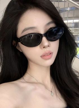 黑色墨镜女高级感欧美风猫眼墨镜女款高级感防晒方圆脸太阳镜