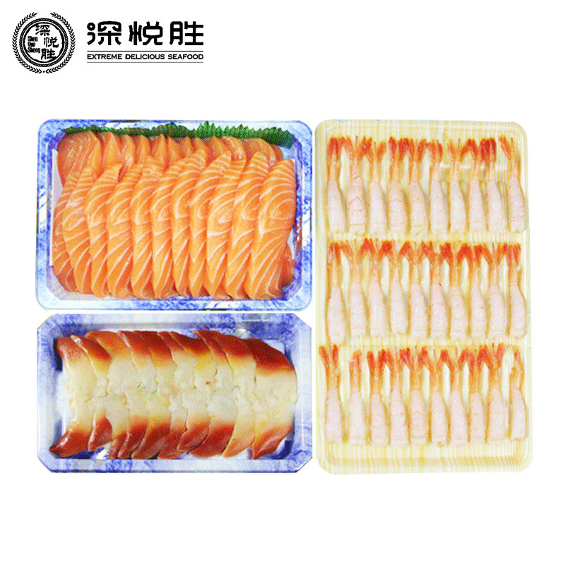 挪威冰鲜三文鱼拼盘刺身套餐甜虾 深悦胜食品三文鱼