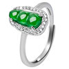 S925 silver inlaid with natural A goods jade green bean sun green ice jade ring fashionable ring for women adjustable