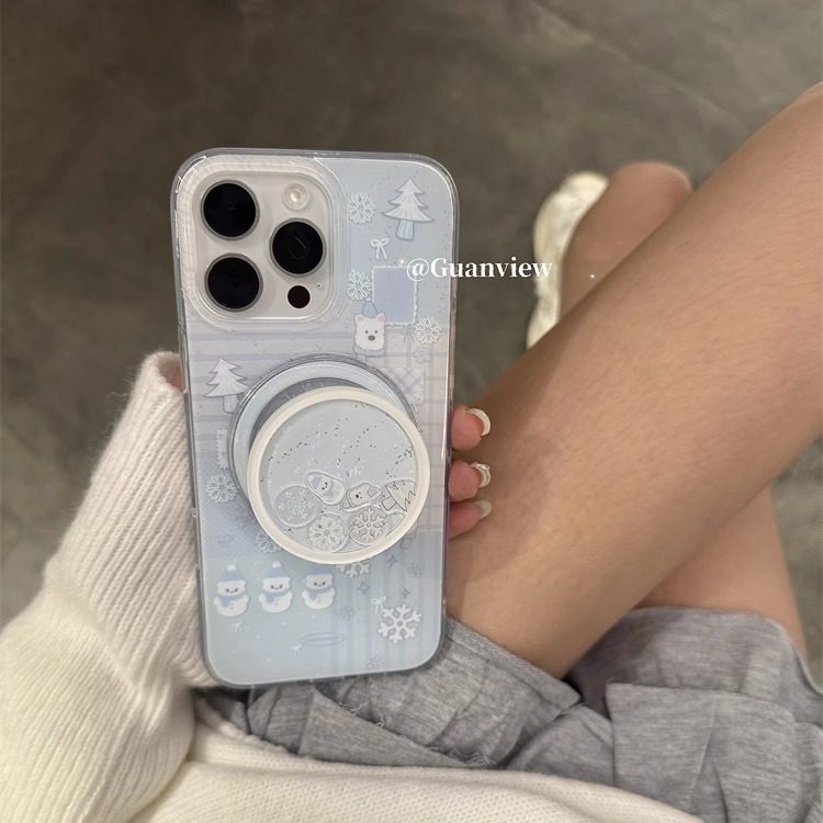 guanview ins清新西高地雪花雪人磁吸壳适用iphone16promax苹果16手机壳17pro软14双层13摇摇乐支架15防摔套,淘宝优惠券,粉丝福利购,淘宝优惠卷