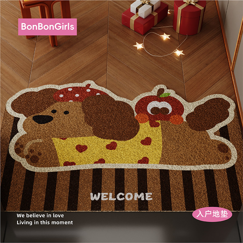 新年复古小狗入户丝圈地垫防滑脚垫进门垫玄关大门口地毯垫可裁剪,淘宝优惠券,粉丝福利购,淘宝优惠卷