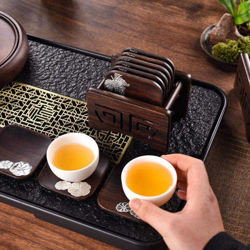 黑檀木杯垫茶杯垫功夫茶具茶道会客高端杯托茶桌隔热茶托茶垫套组,淘宝优惠券,粉丝福利购,淘宝优惠卷