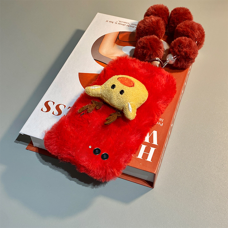 红色圣诞麋鹿适用三星zflip7fe手机壳zfold6毛球zflip5挂链w23flip毛绒3折叠屏zfold2秋冬季w22/w21/galaxy硬 - 图2