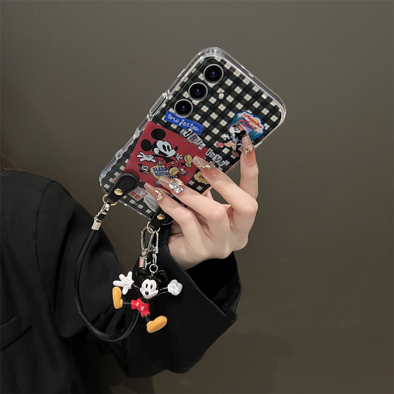 黑色格子米奇适用三星s25edge手机壳s24plus挂绳s23+十s22挂件s21fe卡通s20ultra斜挎s10可背s9硅胶s8note20 - 图3