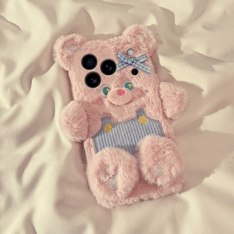 背带裤小熊适用苹果17promax手机壳华为pura80荣耀400pro小米17立体vivos30毛绒opporeno14秋冬季x200卡通软p,淘宝优惠券,粉丝福利购,淘宝优惠卷