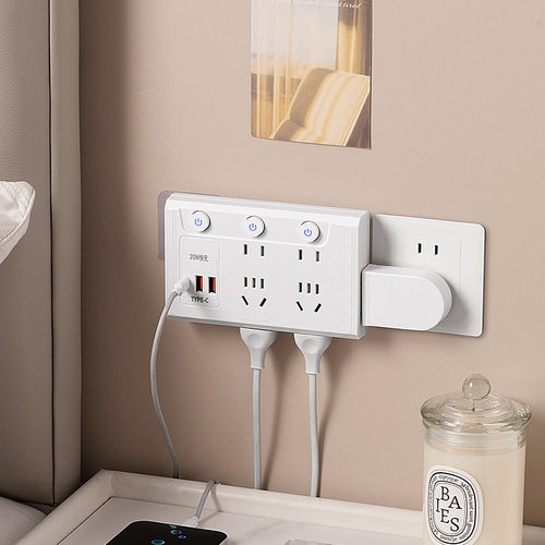 公正午纯铜插座带USB接线板插头可旋转一转多扩展独立开关转换器 - 图2