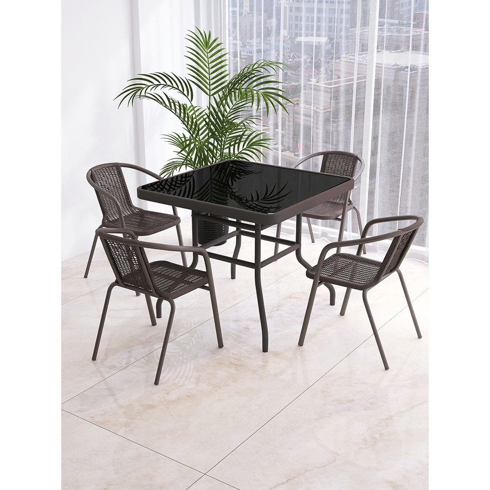 户外阳台休闲编藤靠背椅庭院可堆叠塑料椅家用餐桌椅套装防水防晒,淘宝优惠券,粉丝福利购,淘宝优惠卷