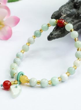 天然翡翠手串a货玉石红玛瑙满天星流苏手链珠宝民族风手男女饰品