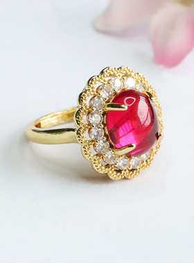 培育红宝石戒指红刚玉指圈宫廷珠宝女士款礼品气质文雅大气饰品