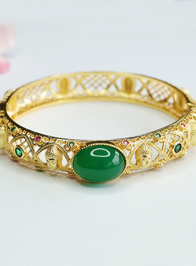 红玛瑙手镯绿玉髓黄玉髓手环手串复古民族风手饰品情侣闺蜜礼物