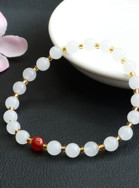 天然金丝玉相思豆款6mm左右手串玉器男女手链珠宝饰品玉石民族风