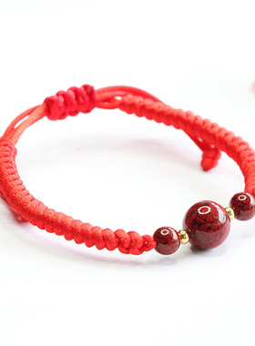 朱砂手串晶体砂手链红色手绳国潮女士复古民族风百搭时尚饰品礼物