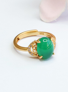 冰种绿玉髓戒指帝王绿玛瑙指圈指环新中式民族风饰品情侣闺蜜礼物