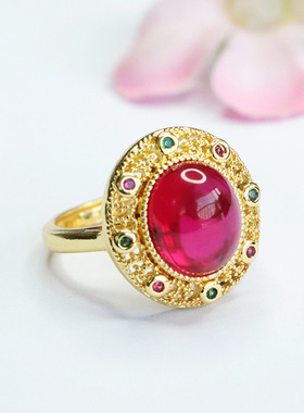 培育红宝石戒指红刚玉指圈宫廷风指环女士款礼品气质文雅大气饰品