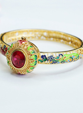 培育红宝石手环红刚玉香囊手镯珠宝女士复古民族风饰品时尚礼物