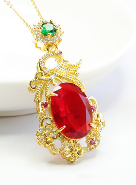 时尚饰品红凤凰吊坠蓝色项链首饰女士复古民族风饰品轻奢个性礼物