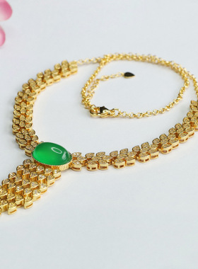 冰种绿玉髓项链晴玛瑙水晶晚装链女士款礼品气质文雅简约大气饰品