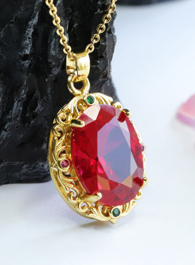 红刚玉吊坠培育红宝石切面项链时尚女士气质简约饰品送女友礼物