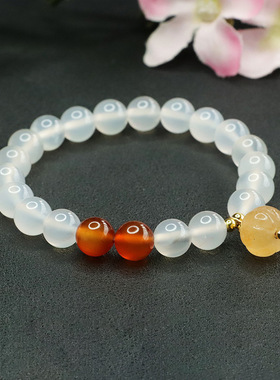 天然白玉髓手串红玛瑙手链新中式首饰女士款礼品气质文雅大气饰品