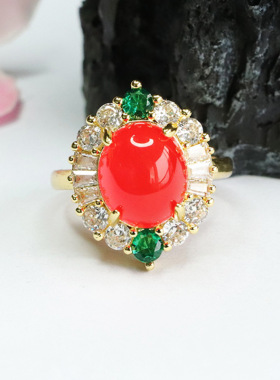 冰种帝王绿玉髓戒指红玛瑙指环新中式民族风手饰品女士款时尚礼物