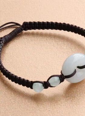 天然翡翠手绳a货玉石手链平安扣手串复古风男女吉祥纳福礼物饰品